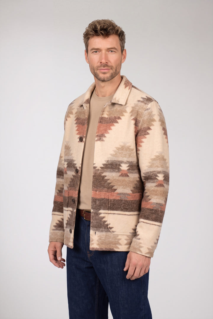 Vernazza Aztec print Fleece Overshirt - Off-white