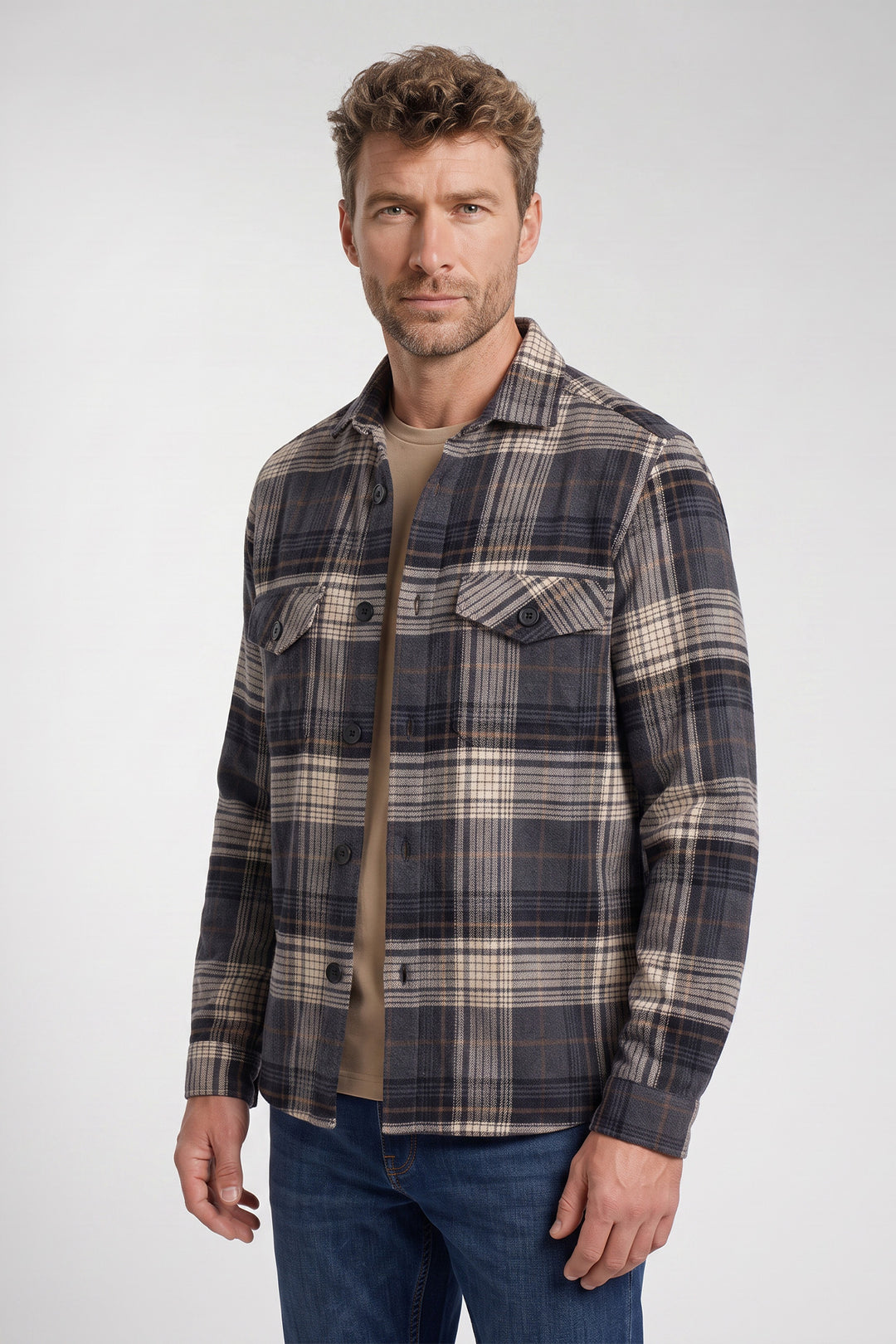 Salerno Geruit Overshirt - Blauw