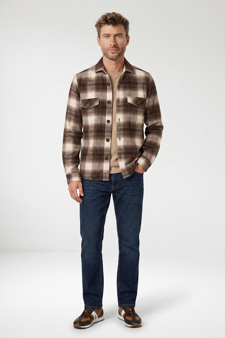 Salerno Geruit Overshirt - Bruin