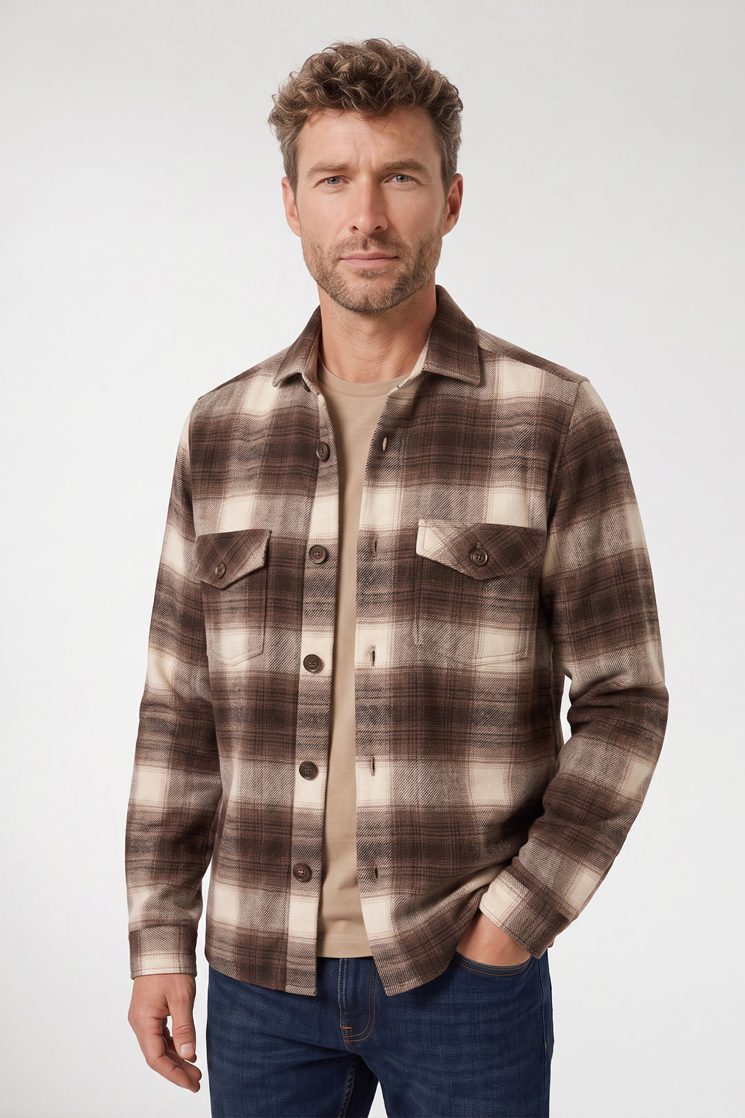 Salerno Geruit Overshirt - Bruin