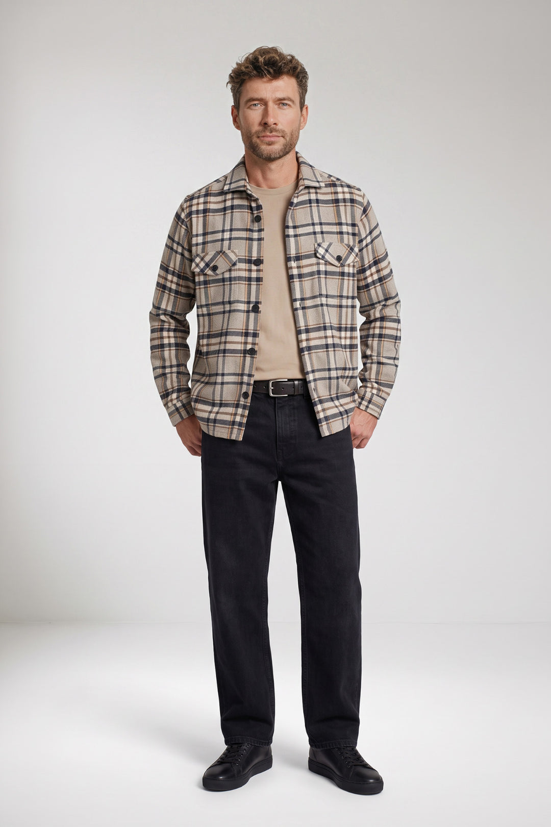 Salerno Geruit Overshirt - Blauw