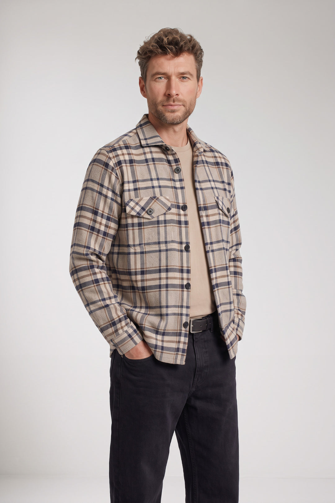 Salerno Geruit Overshirt - Blauw