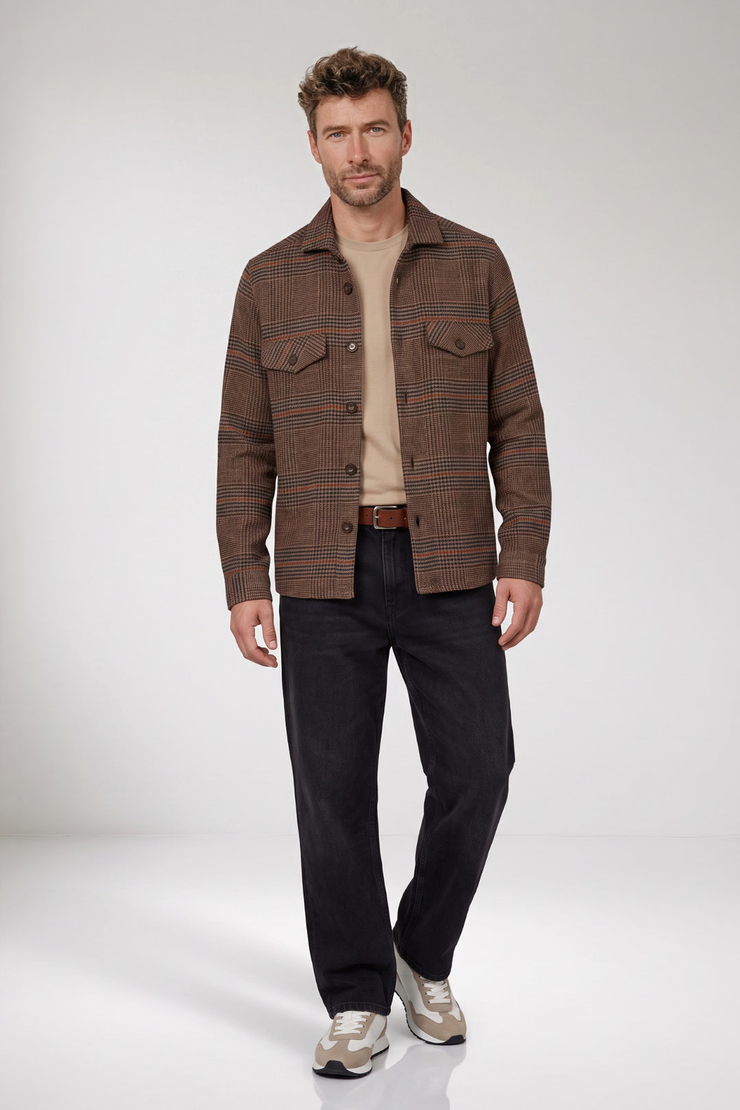 Salerno Houndstooth Flanel Overshirt - Blauw