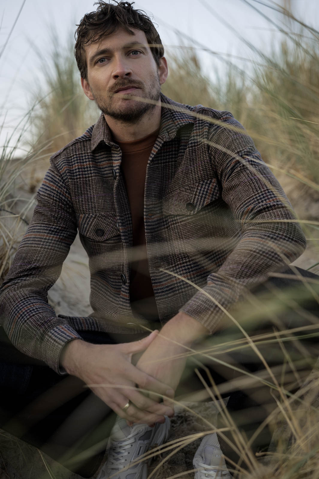 Salerno Houndstooth Flanel Overshirt - Blauw