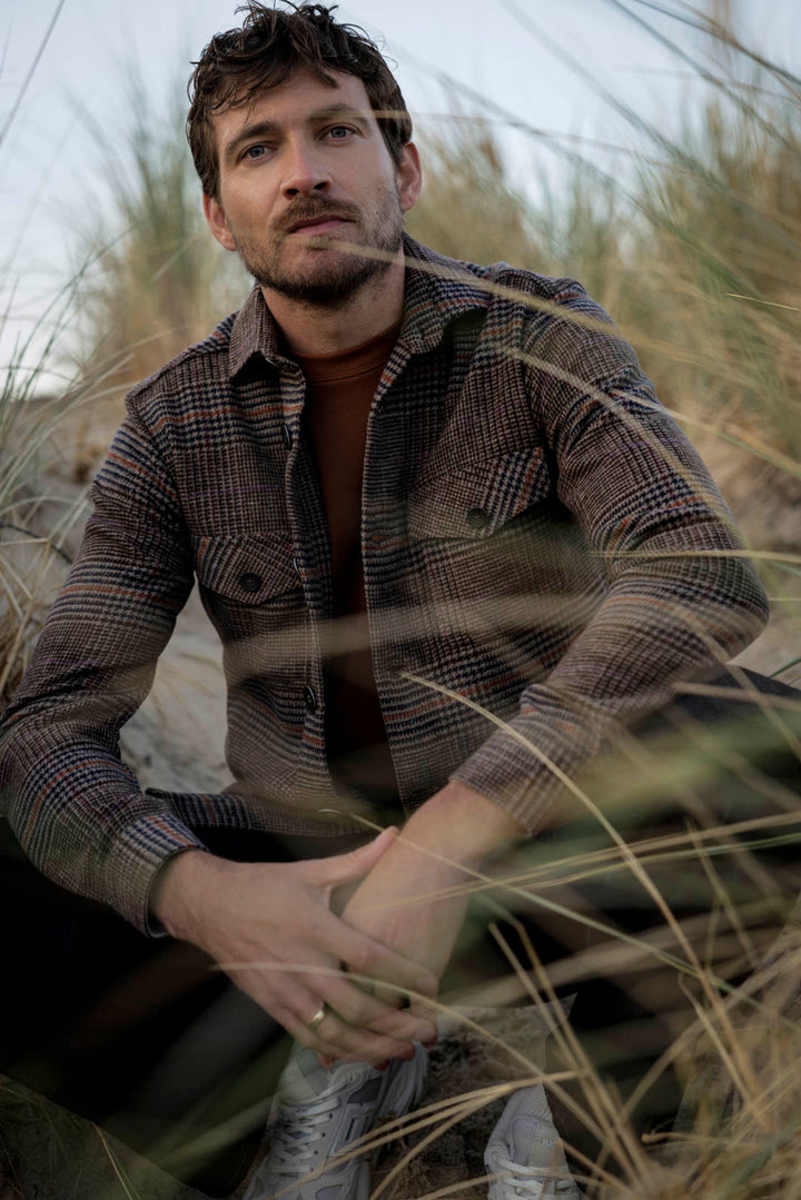 Salerno Houndstooth Flanel Overshirt - Blauw