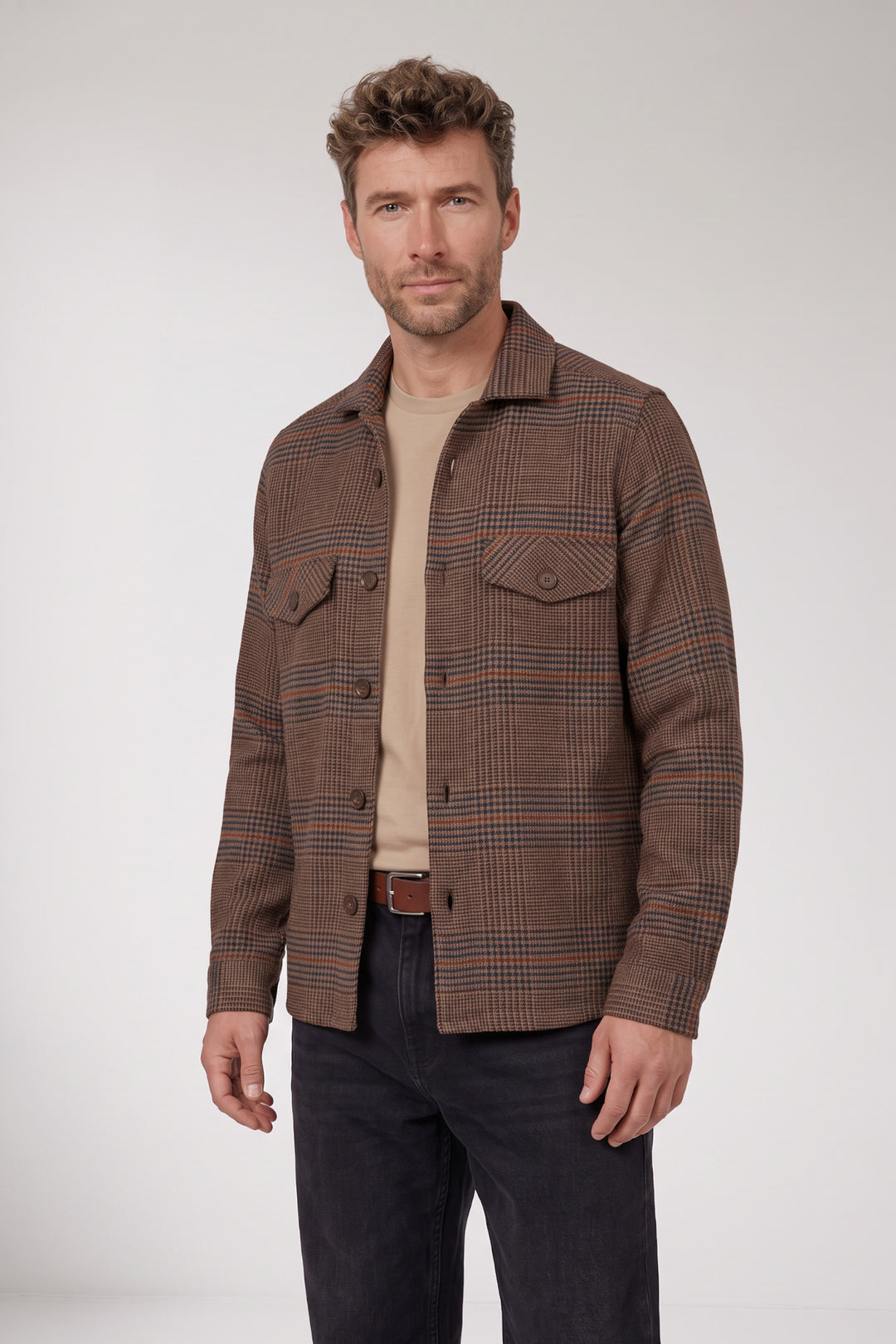Salerno Houndstooth Flanel Overshirt - Blauw