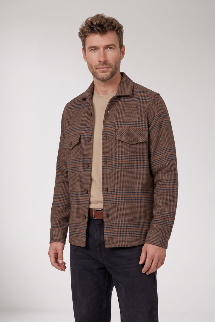 Salerno Houndstooth Flanel Overshirt - Blauw