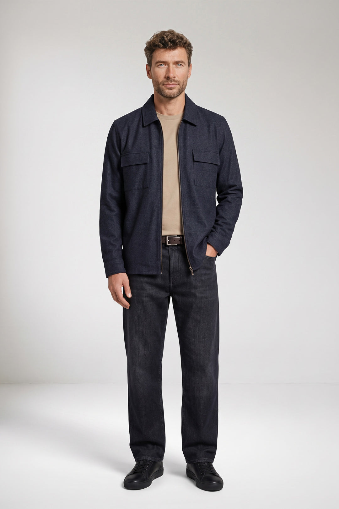 Vercelli Printed Wool Touch Overshirt - Blauw
