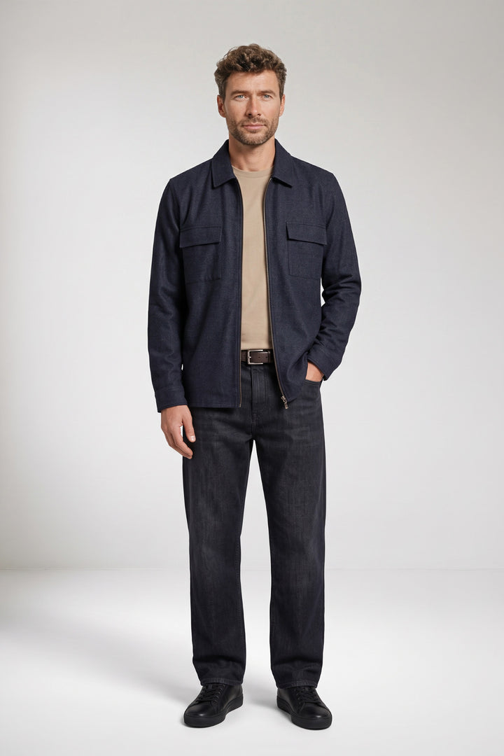 Vercelli Printed Wool Touch Overshirt - Blauw