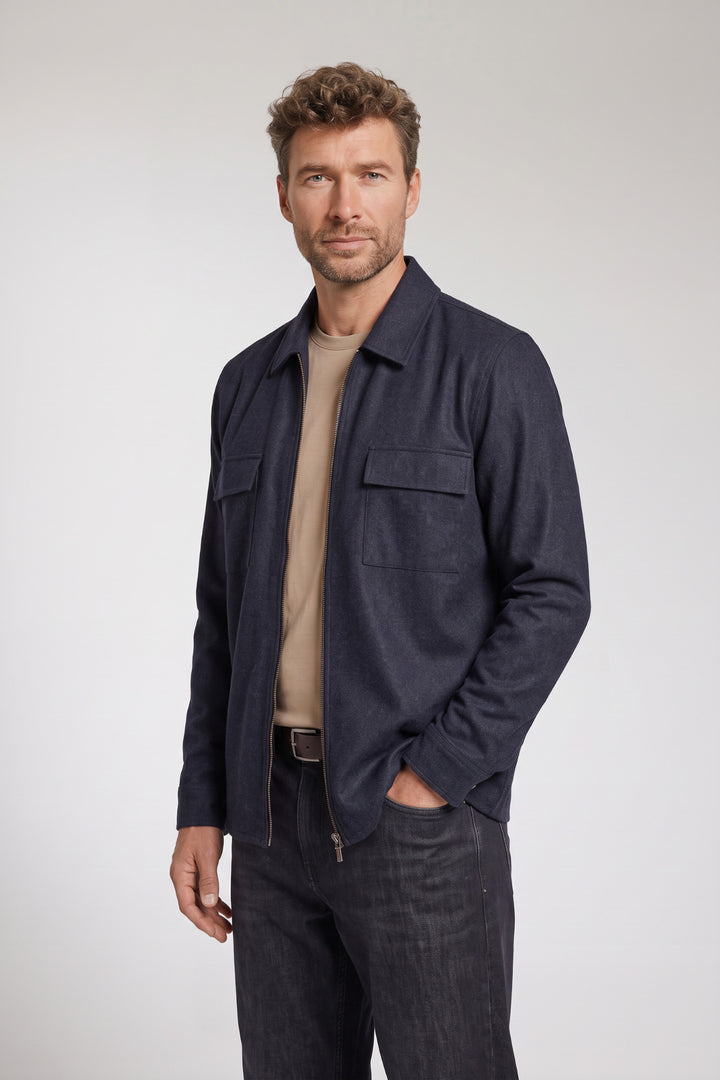 Vercelli Printed Wool Touch Overshirt - Blauw
