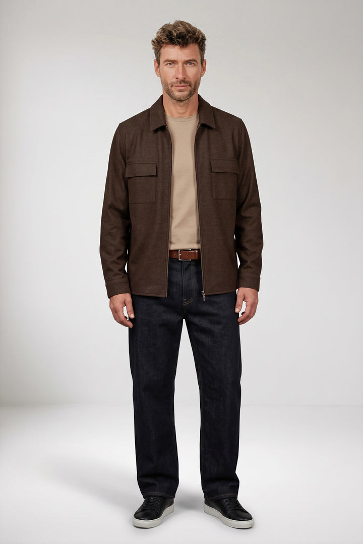 Vercelli Printed Wool Touch Overshirt - Bruin