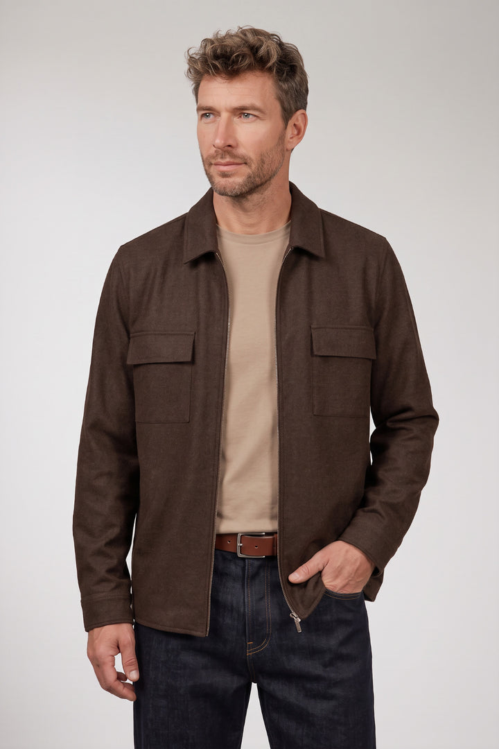 Vercelli Printed Wool Touch Overshirt - Bruin