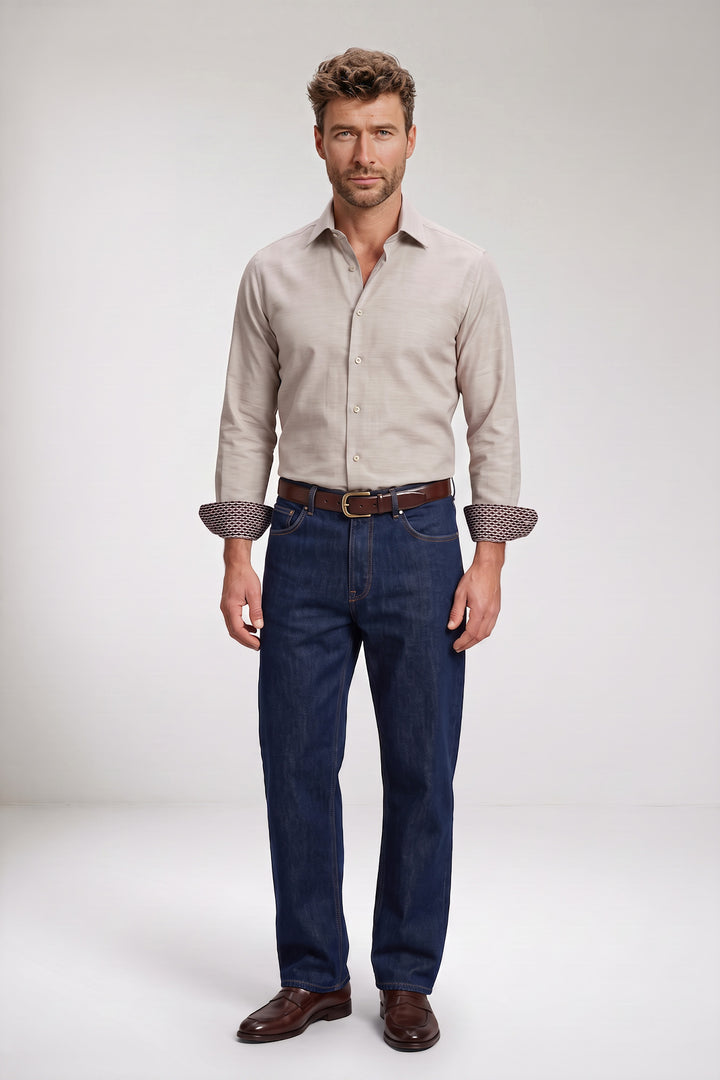 Belmonte Button Under Oxford Overhemd - Beige