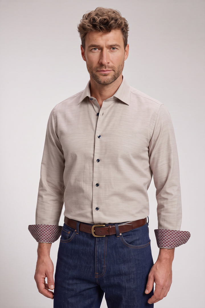 Belmonte Button Under Oxford Overhemd - Beige