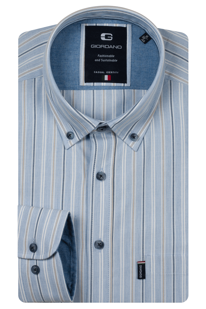 Dino Button Down Gestreept Overhemd - Lichtblauw