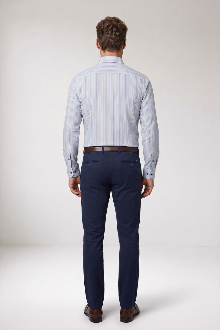 Dino Button Down Gestreept Overhemd - Lichtblauw