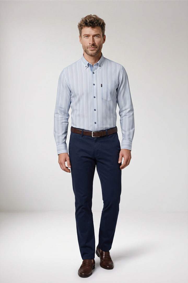 Dino Button Down Gestreept Overhemd - Lichtblauw