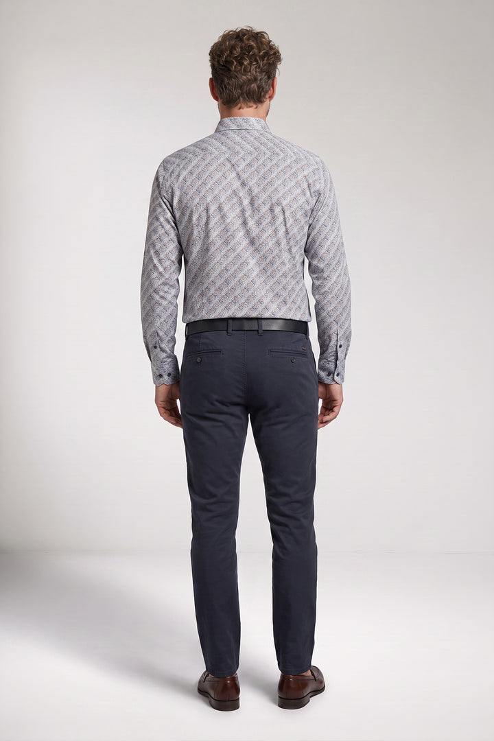 Dino Button Down Bloemenprint Overhemd - Lichtblauw
