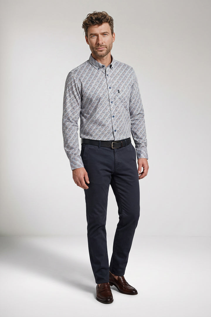 Dino Button Down Bloemenprint Overhemd - Lichtblauw