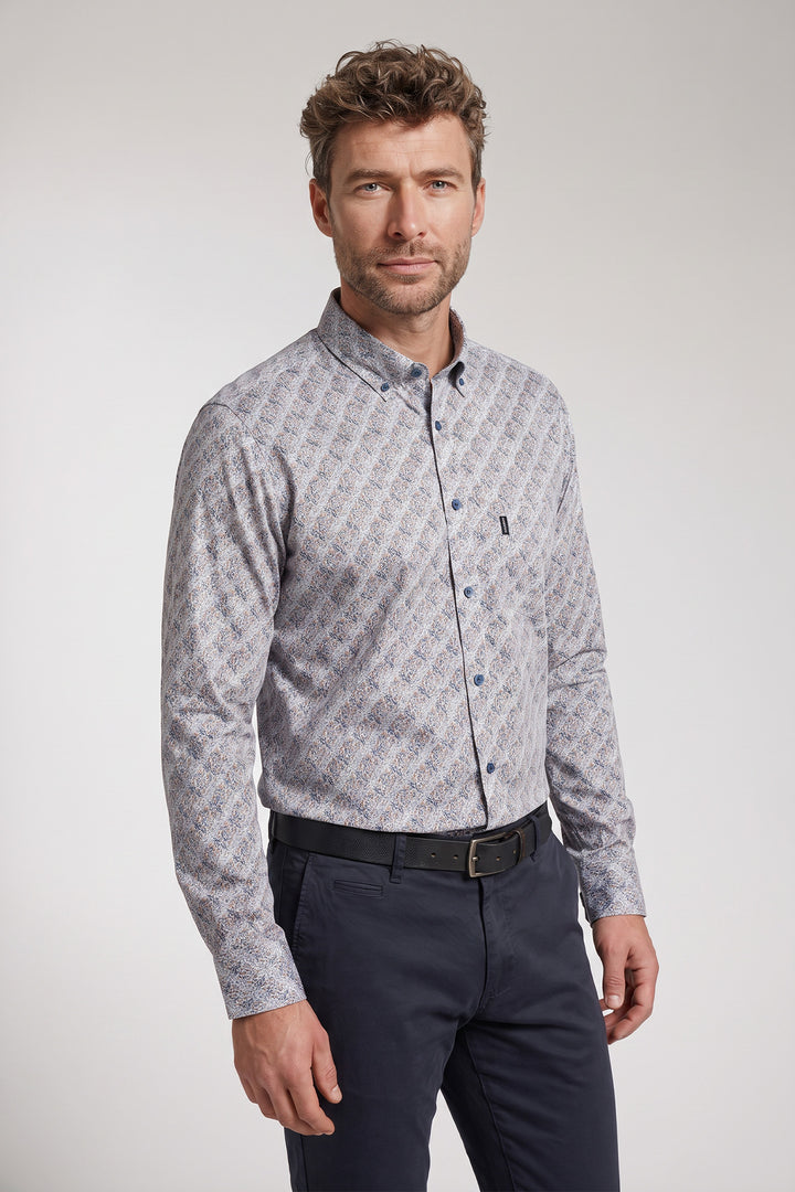 Dino Button Down Bloemenprint Overhemd - Lichtblauw
