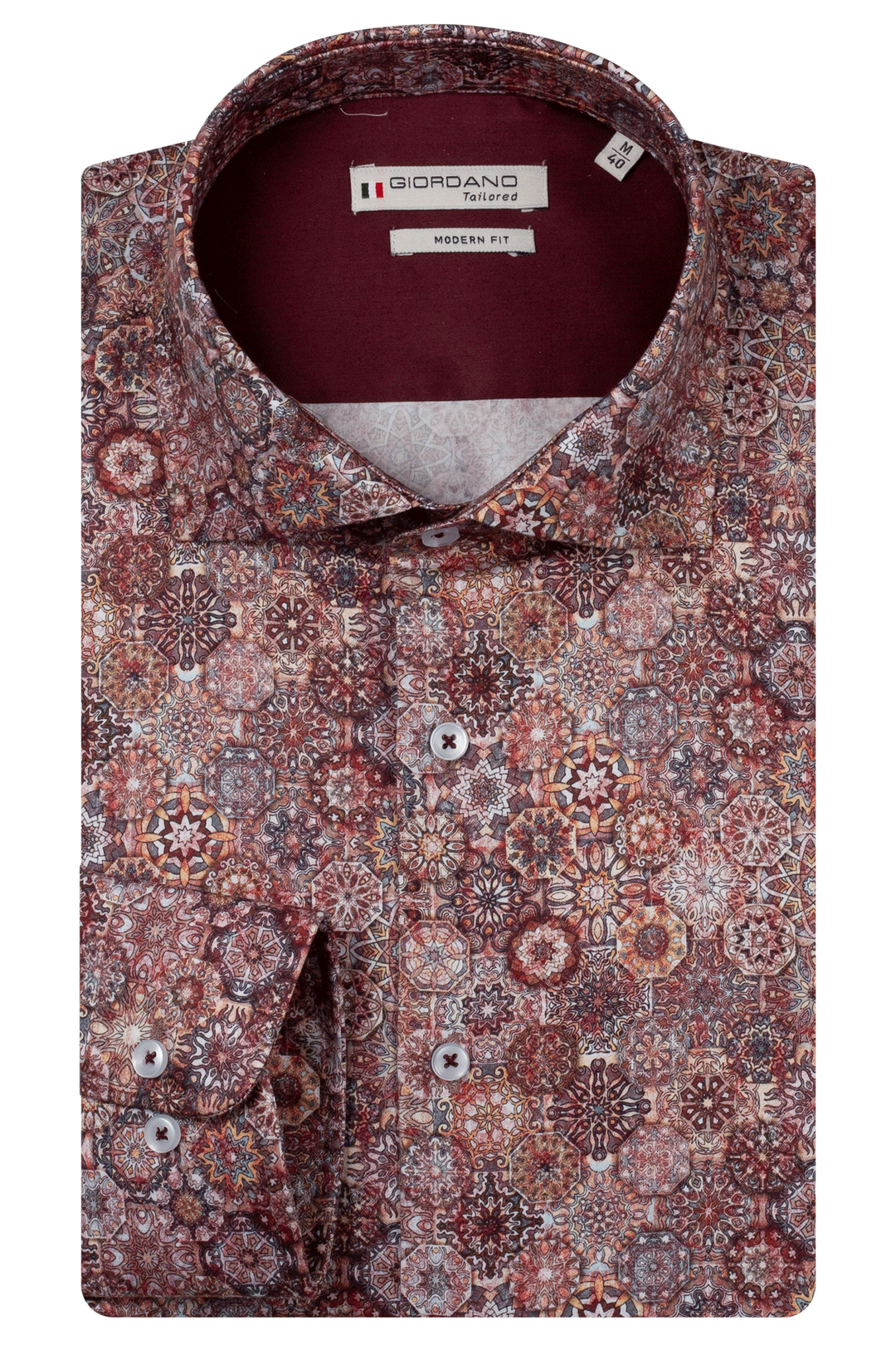 Giordano Locarno Semi Cutaway Print Overhemd - Rood