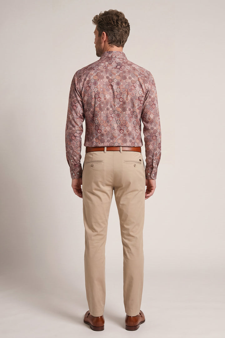 Locarno Semi Cutaway Bloemenprint Overhemd - Rood
