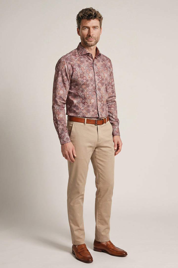 Locarno Semi Cutaway Bloemenprint Overhemd - Rood