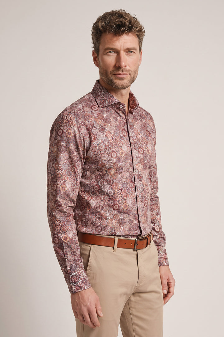 Locarno Semi Cutaway Bloemenprint Overhemd - Rood