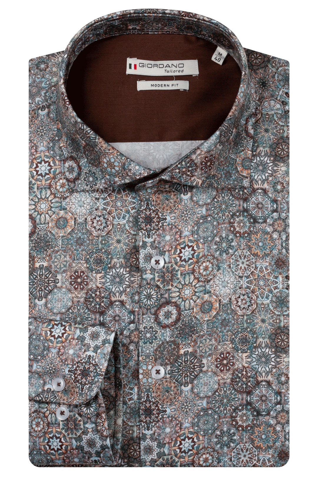 Giordano Locarno Semi Cutaway Print Overhemd - Donkerblauw