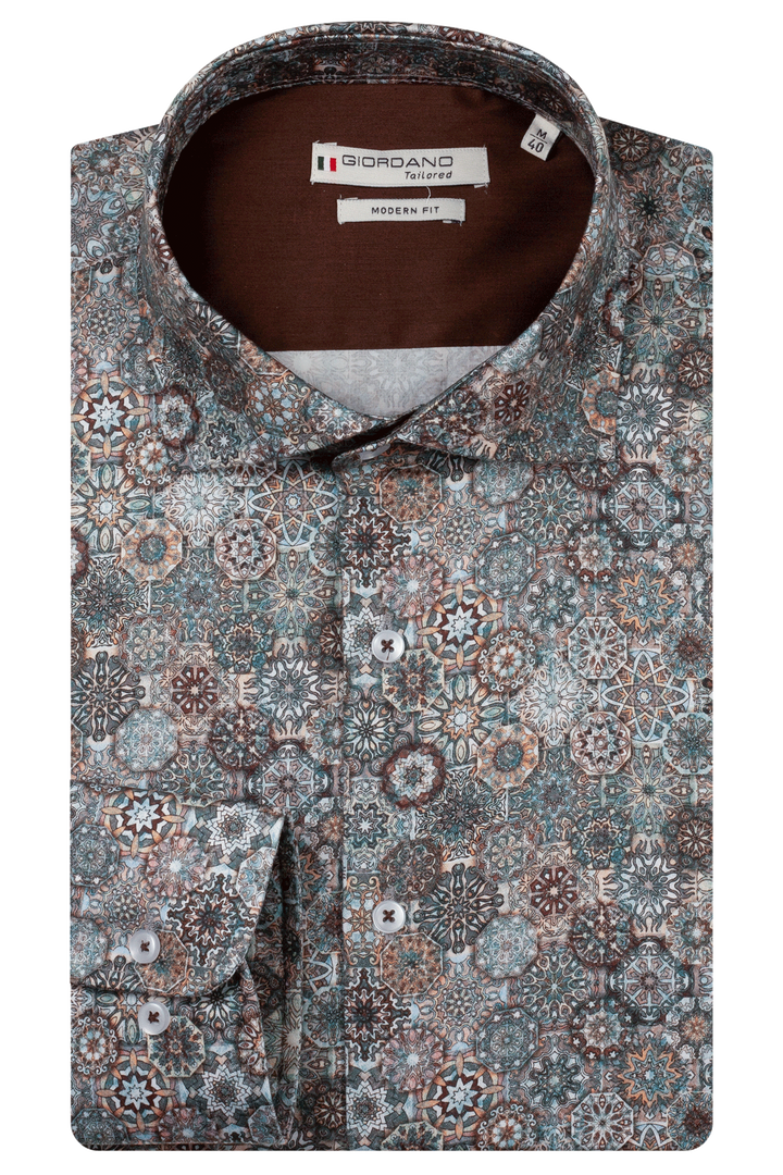 Locarno Semi Cutaway Bloemenprint Overhemd - Donkerblauw