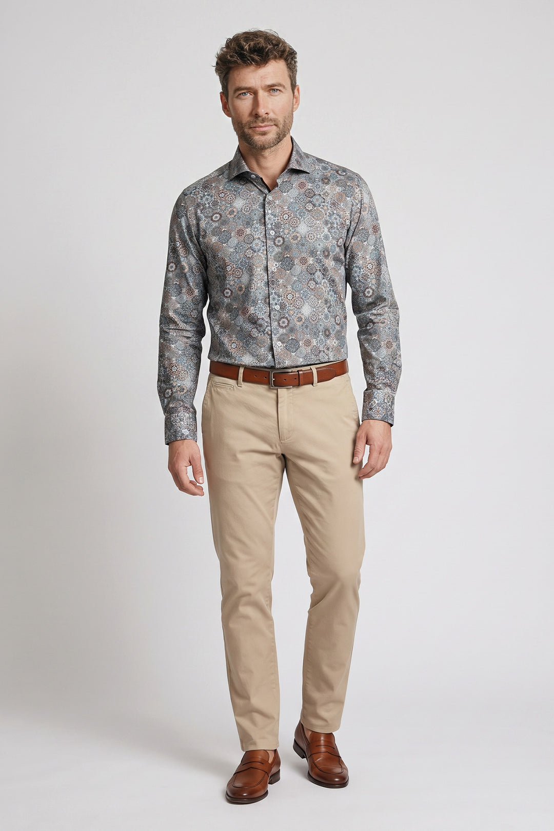 Locarno Semi Cutaway Bloemenprint Overhemd - Donkerblauw