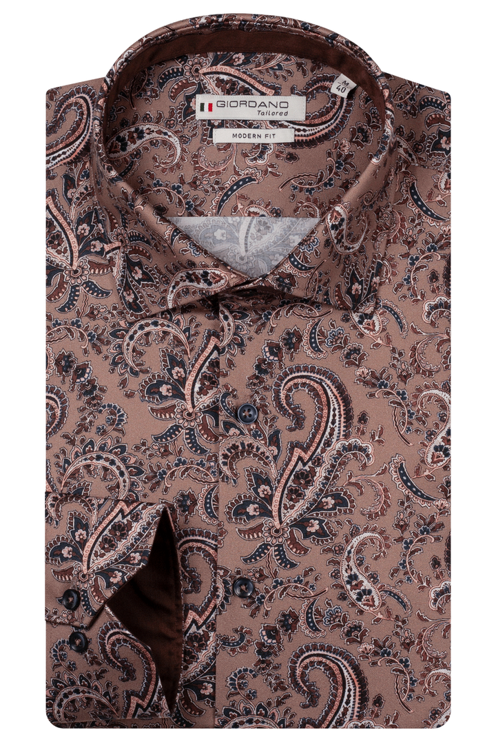 Giordano Maggiore Semi Cutaway Paisley Overhemd - Beige