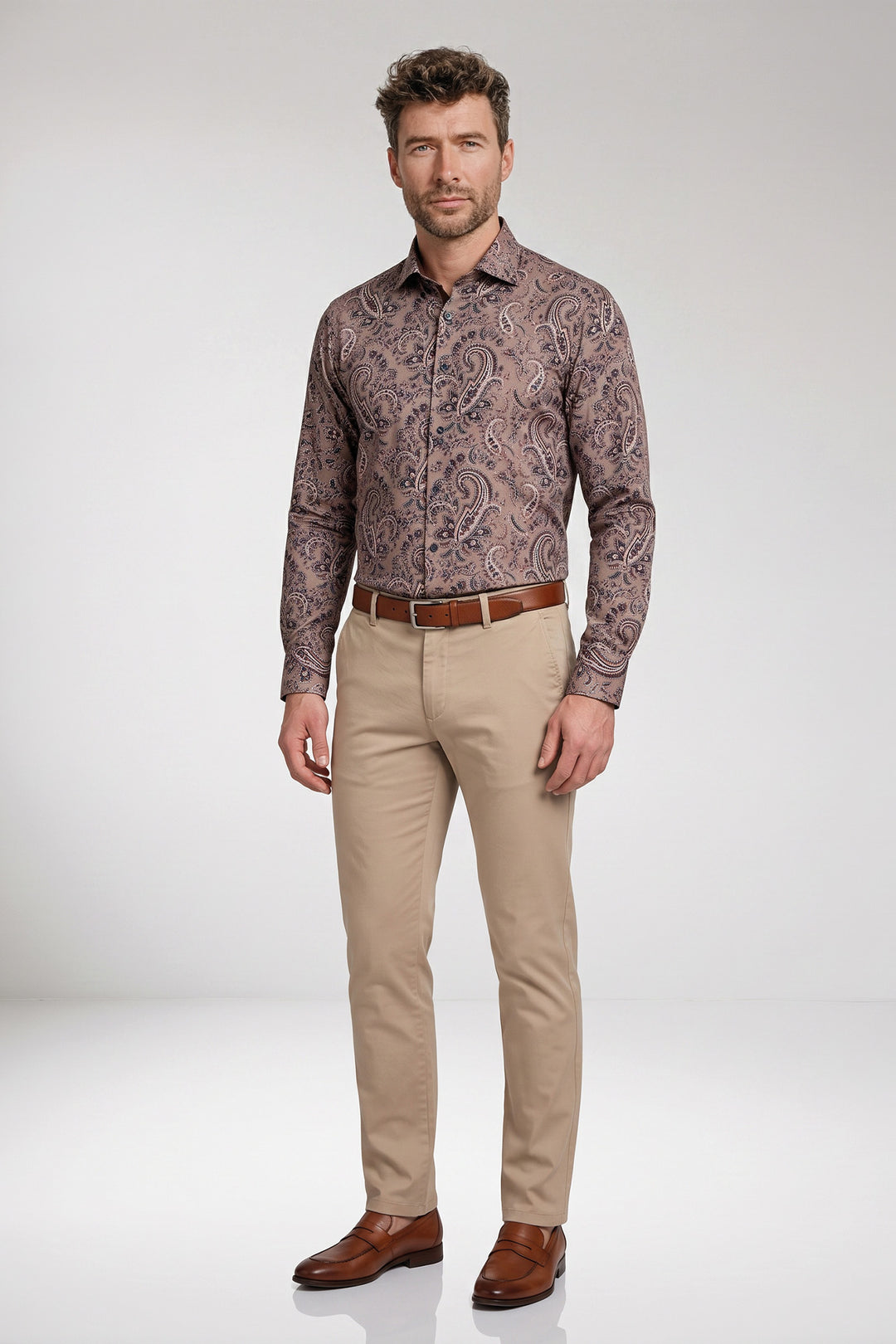 Giordano Maggiore Semi Cutaway Paisley Overhemd - Beige