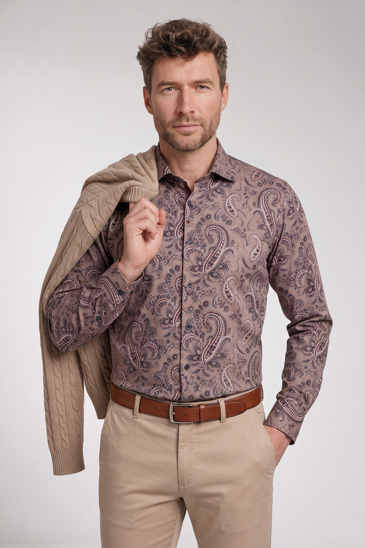 Giordano Maggiore Semi Cutaway Paisley Overhemd - Beige