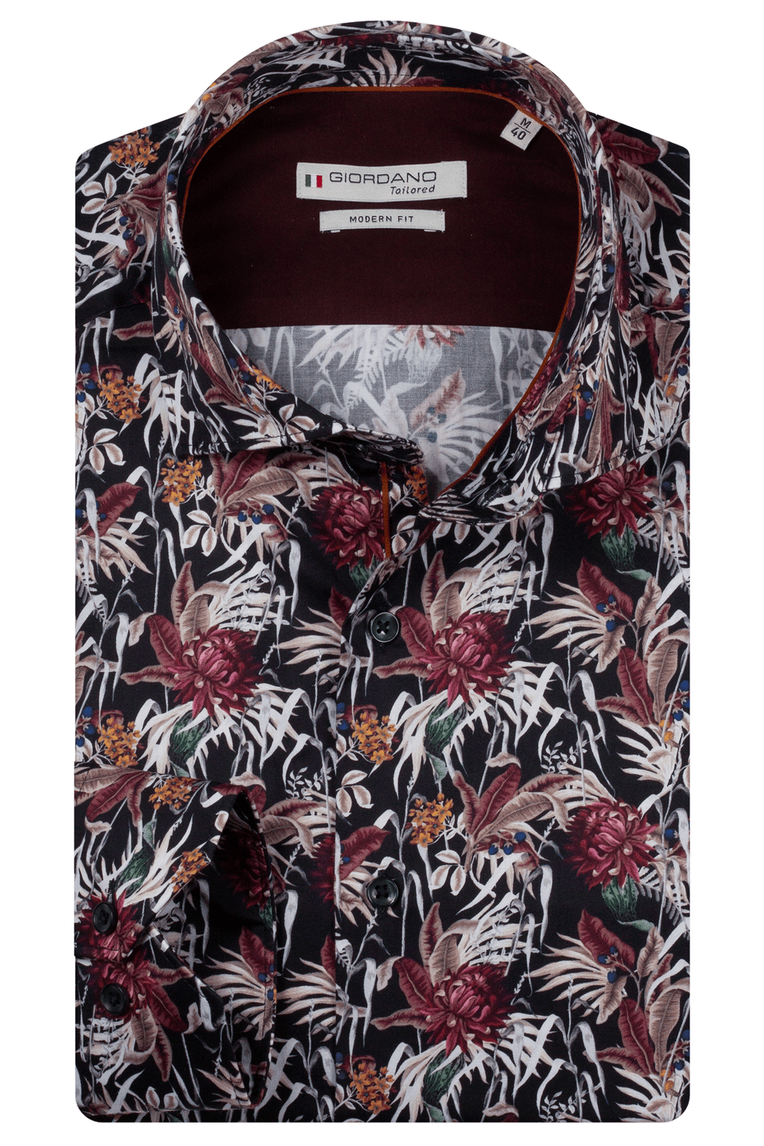 Giordano Locarno Semi Cutaway Print Overhemd - Rood