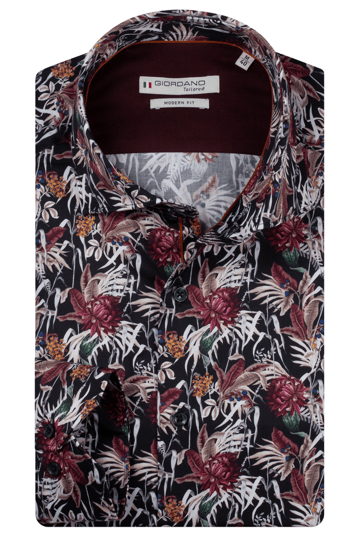 Locarno Semi Cutaway Bloemenprint Overhemd - Rood