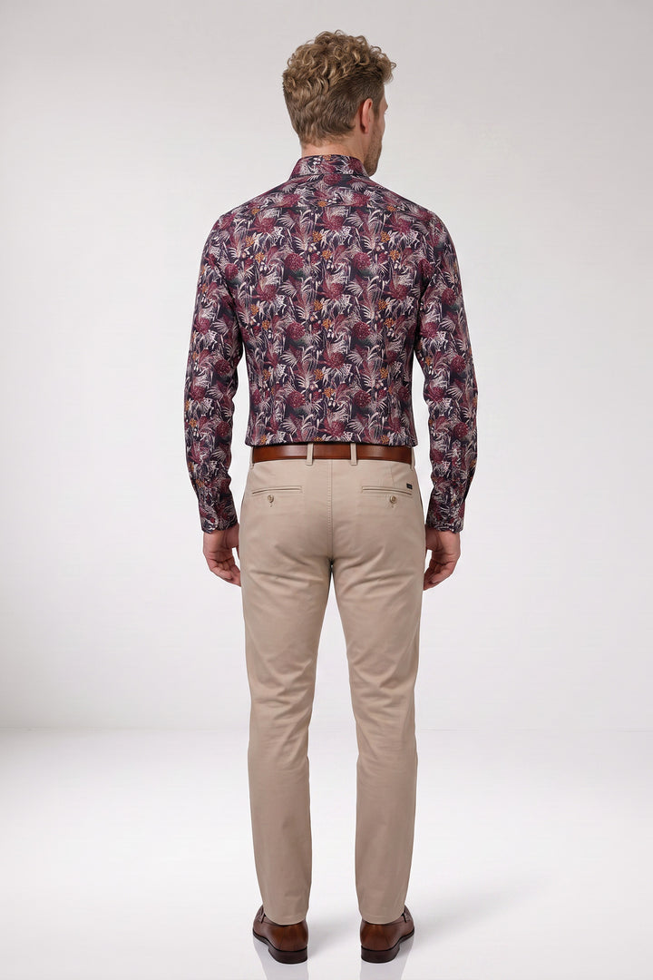 Locarno Semi Cutaway Bloemenprint Overhemd - Rood