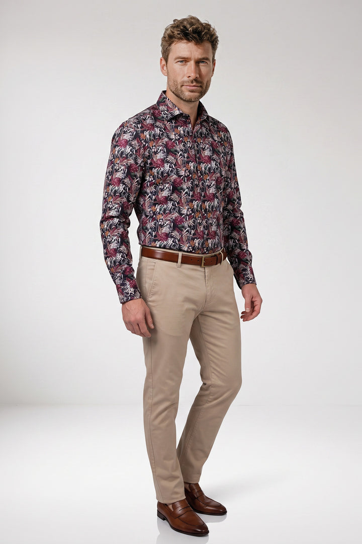 Locarno Semi Cutaway Bloemenprint Overhemd - Rood