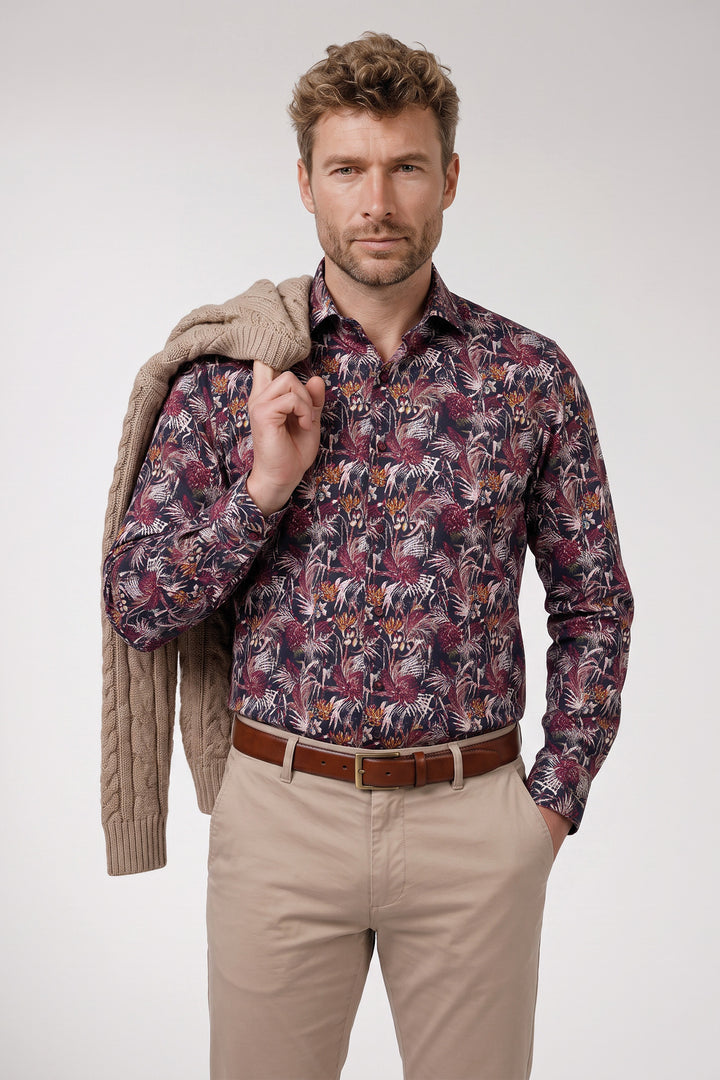 Locarno Semi Cutaway Bloemenprint Overhemd - Rood