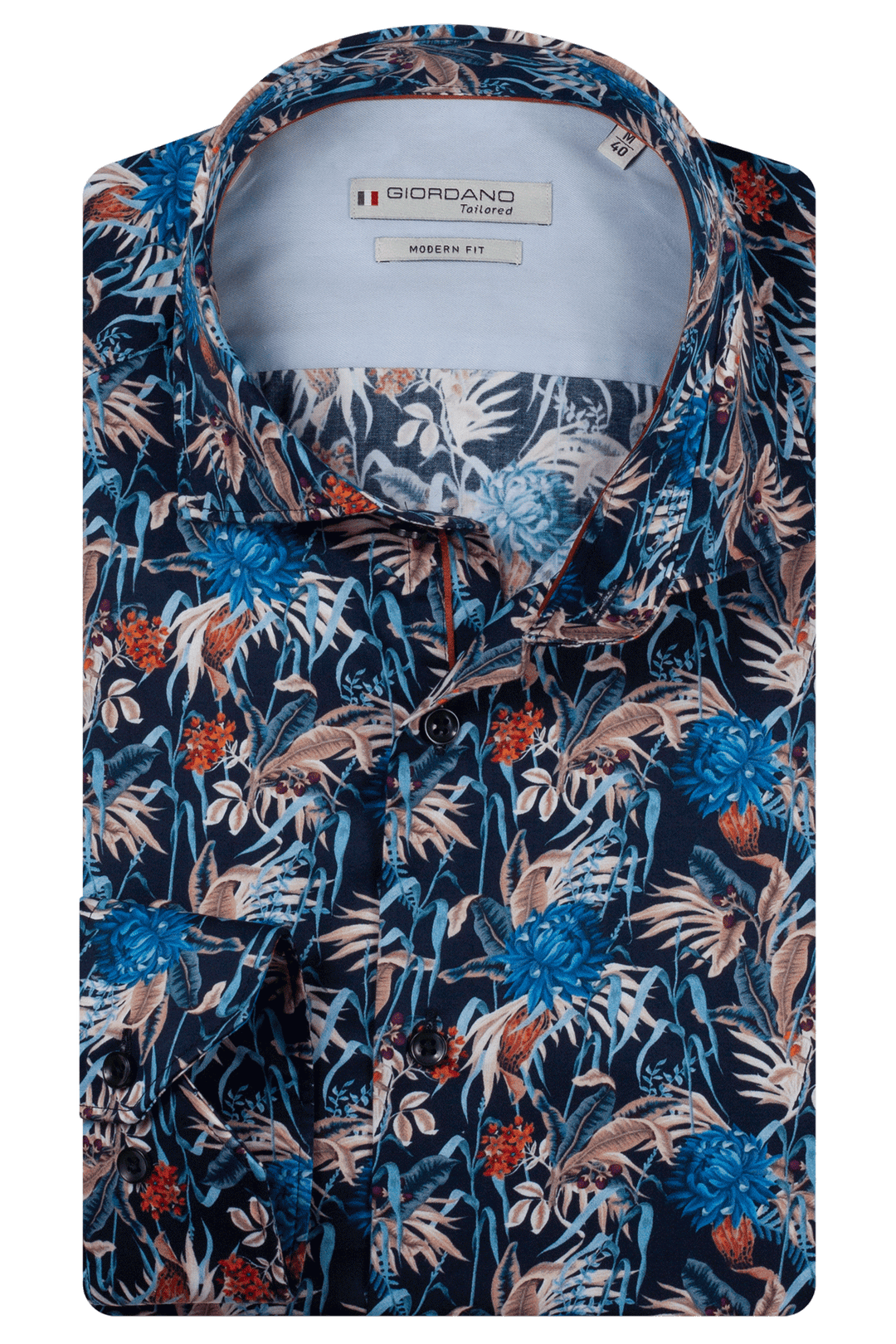 Giordano Locarno Semi Cutaway Print Overhemd - Blauw