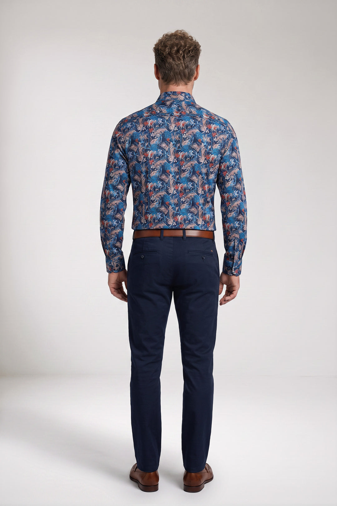 Locarno Semi Cutaway Bloemenprint Overhemd - Blauw