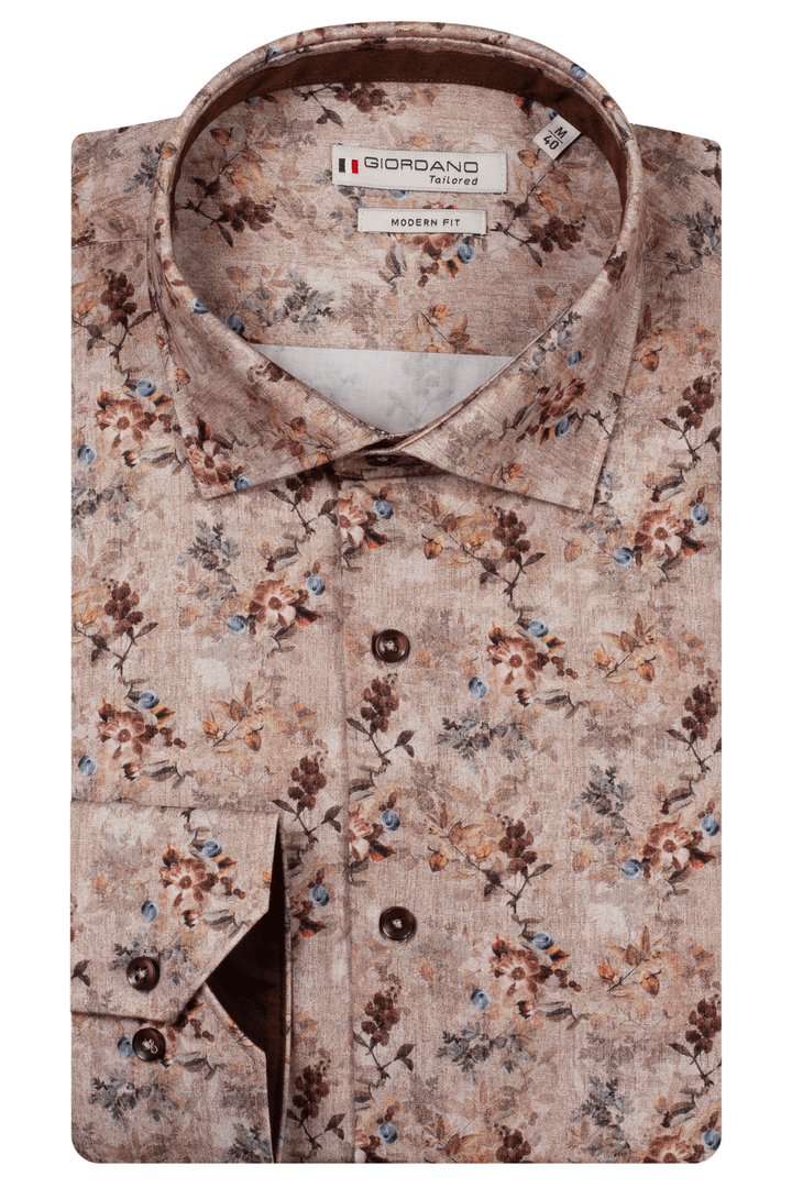 Maggiore Semi Cutaway Bloemenprint Overhemd - Beige