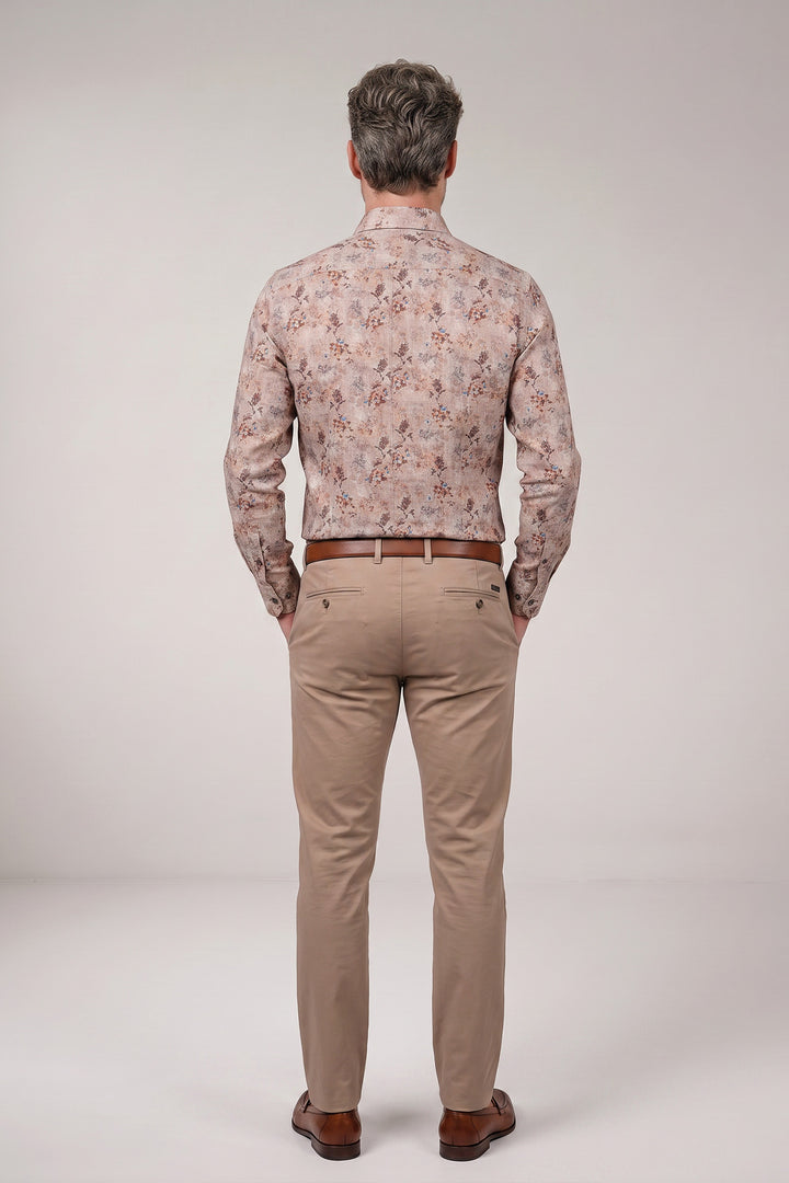 Maggiore Semi Cutaway Bloemenprint Overhemd - Beige