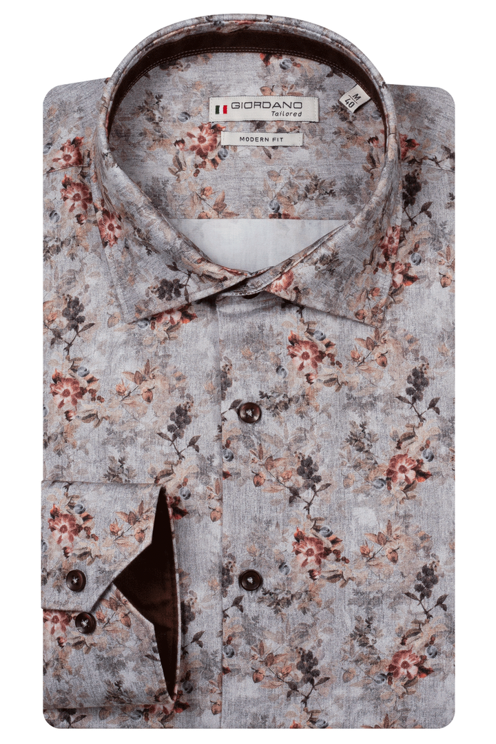 Maggiore Semi Cutaway Bloemenprint Overhemd - Grijs