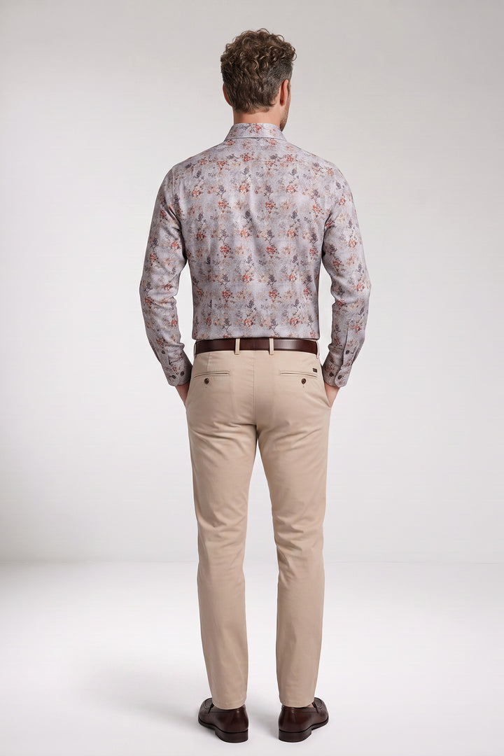 Maggiore Semi Cutaway Bloemenprint Overhemd - Grijs