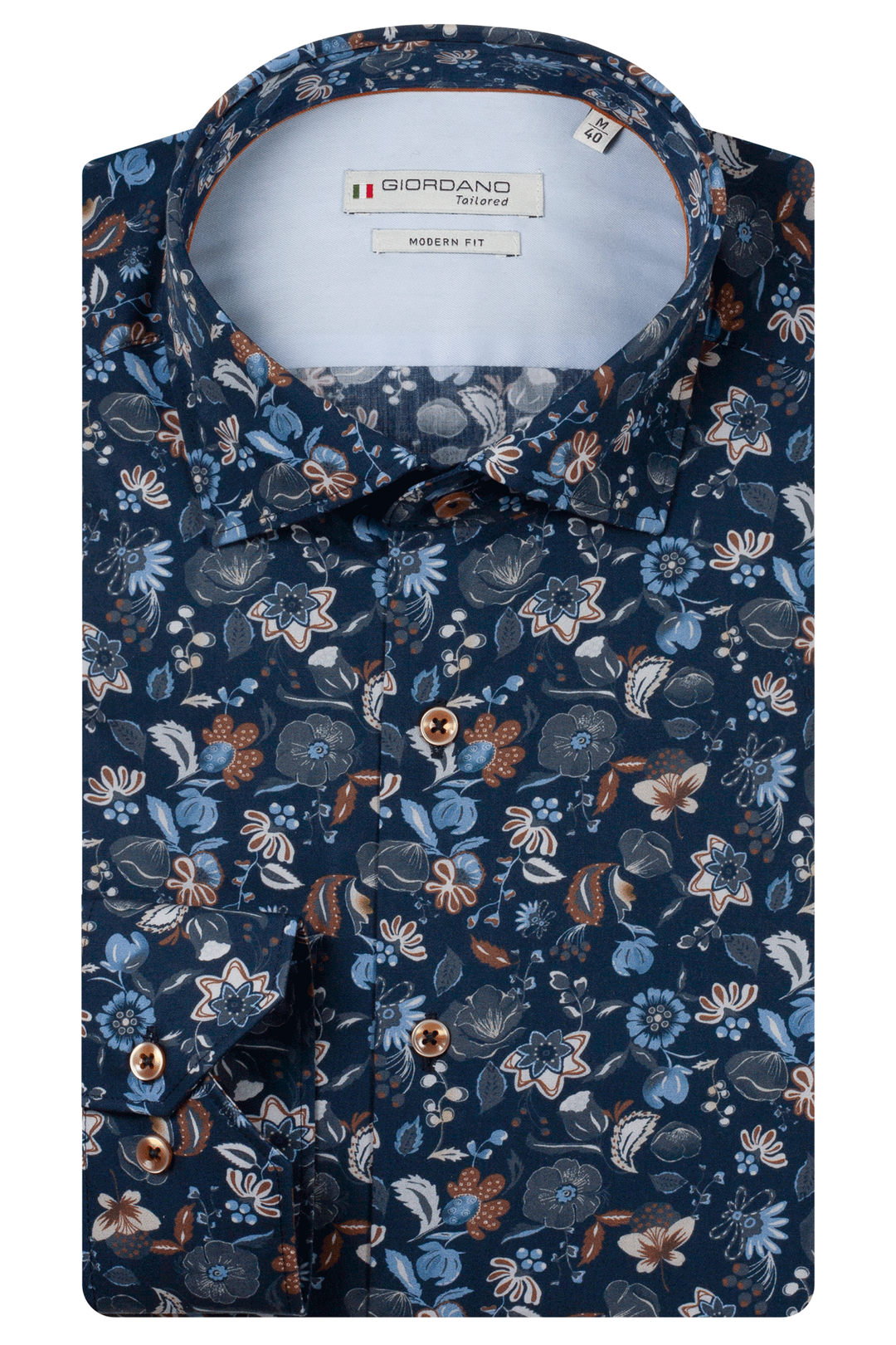 Locarno Semi Cutaway Print Overhemd - Blauw