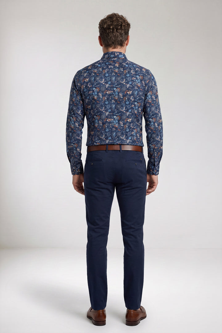 Locarno Semi Cutaway Print Overhemd - Blauw