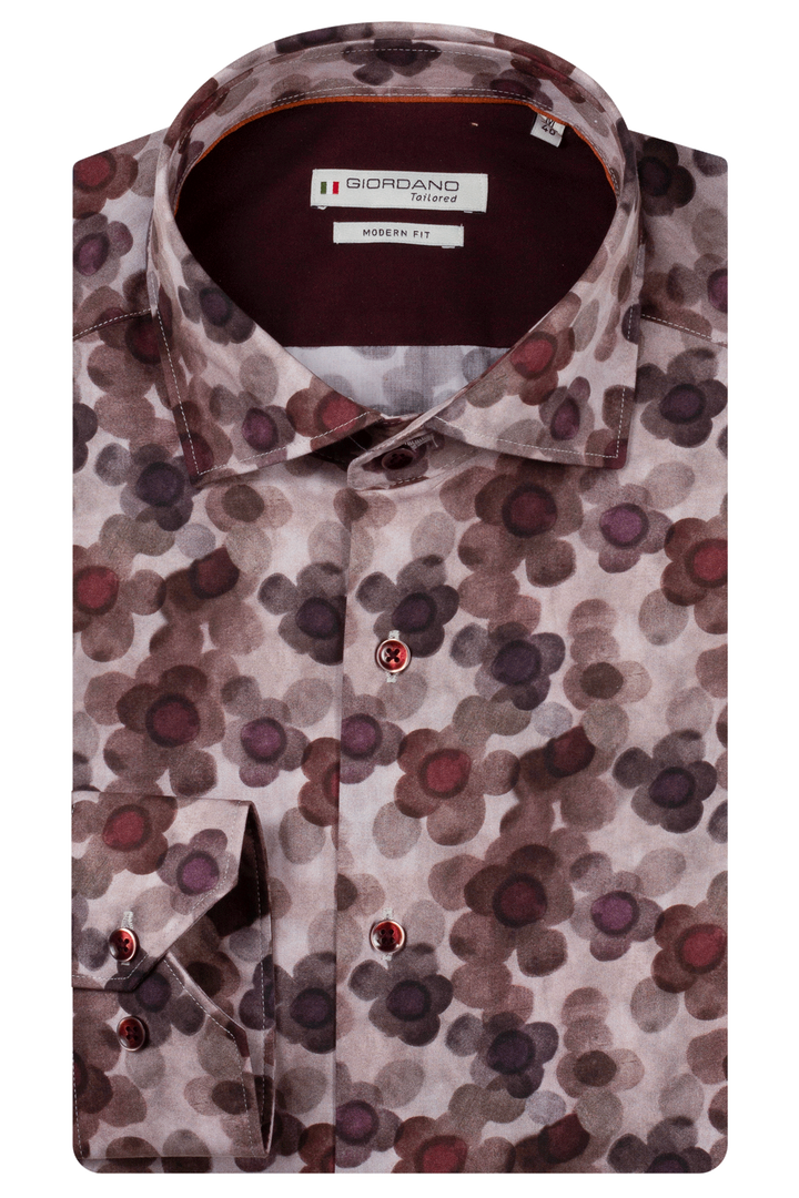 Locarno Semi Cutaway Print Overhemd - Rood