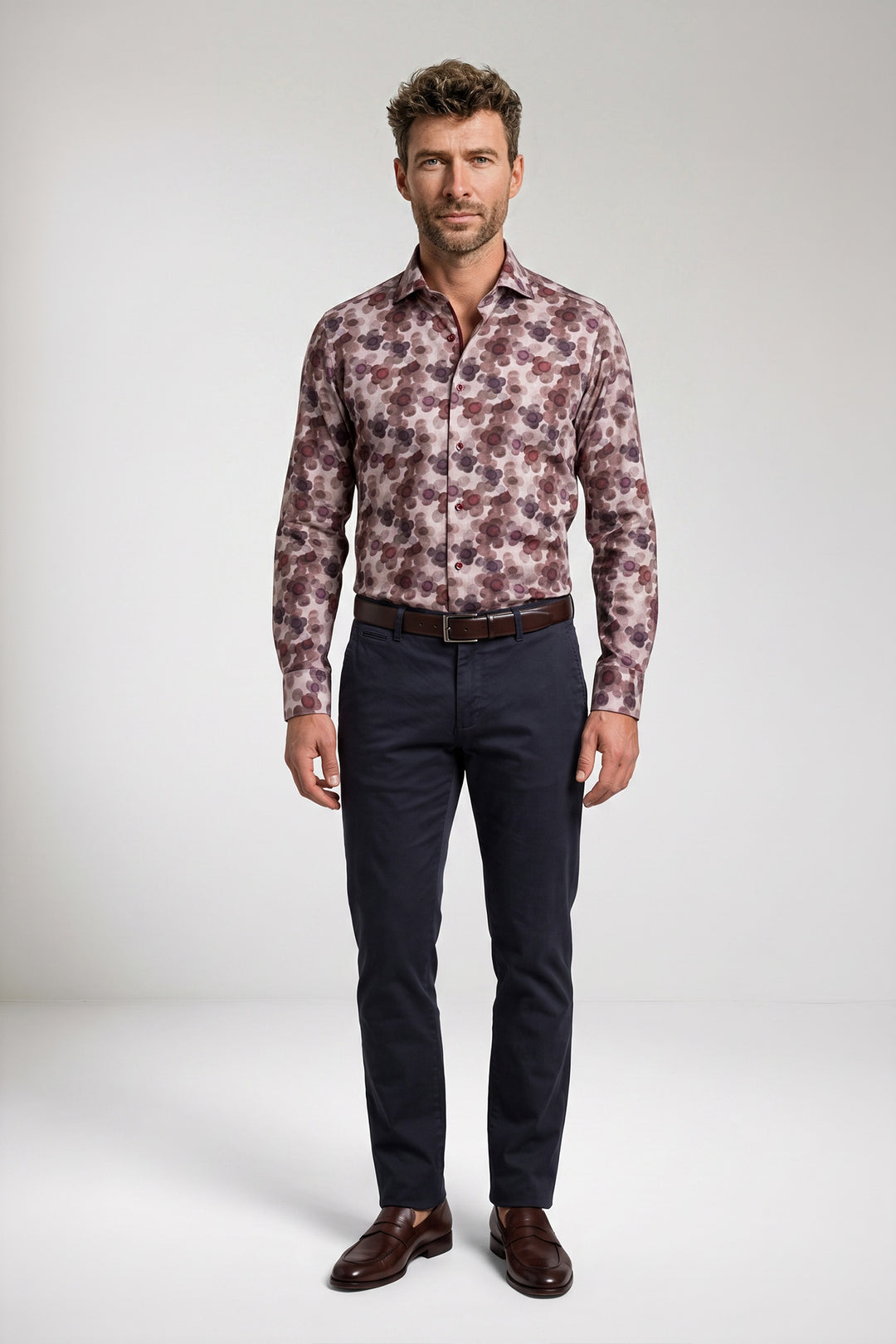 Locarno Semi Cutaway Print Overhemd - Rood