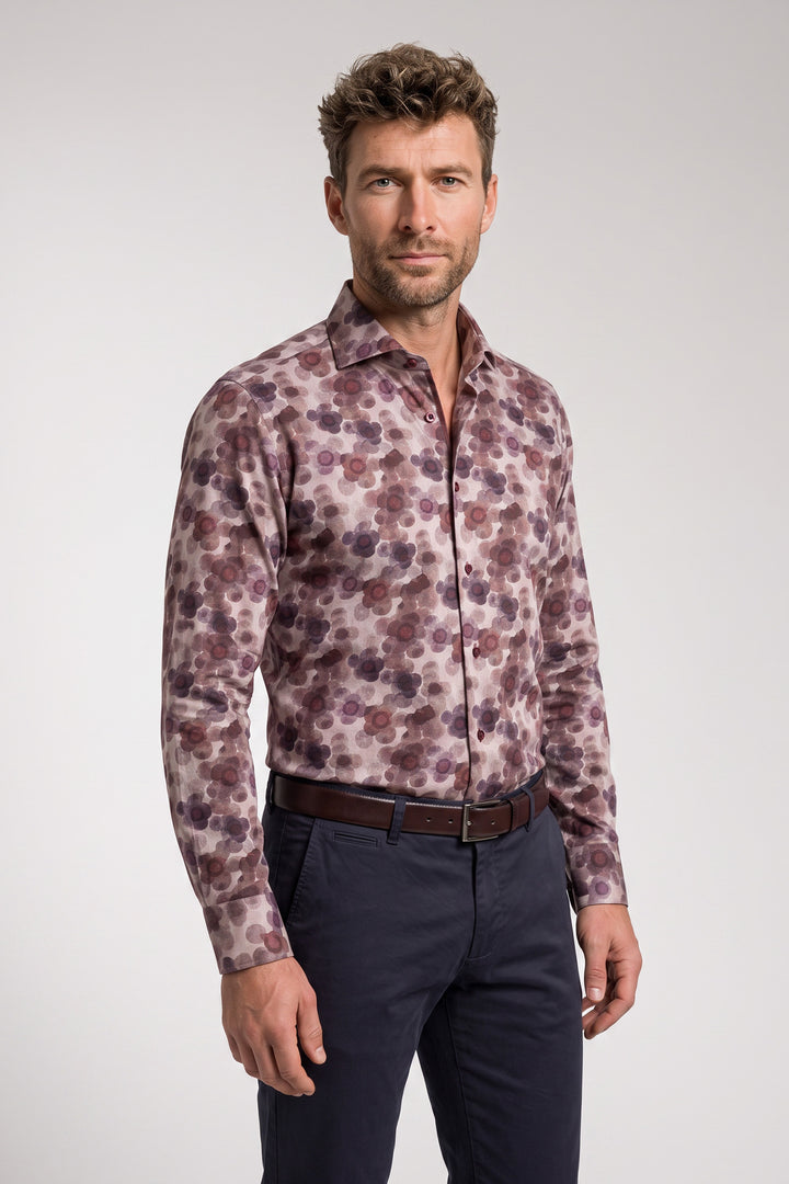 Locarno Semi Cutaway Print Overhemd - Rood